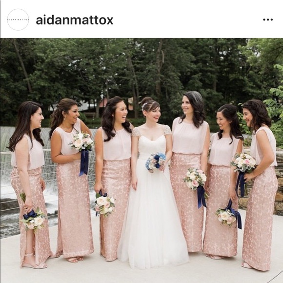 Aidan Mattox Lace blouson sleeveless Overlay chiffon long gown - Picture 3 of 14